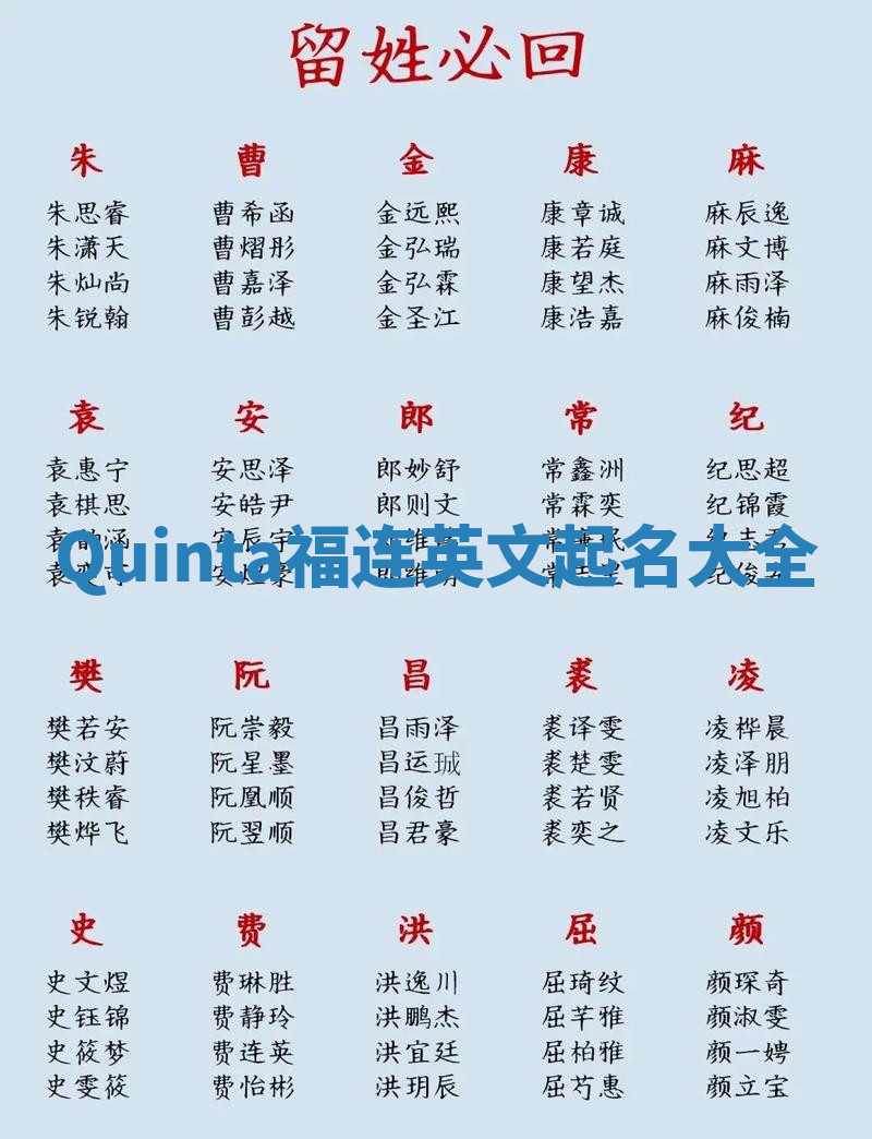 Quinta福连英文起名大全